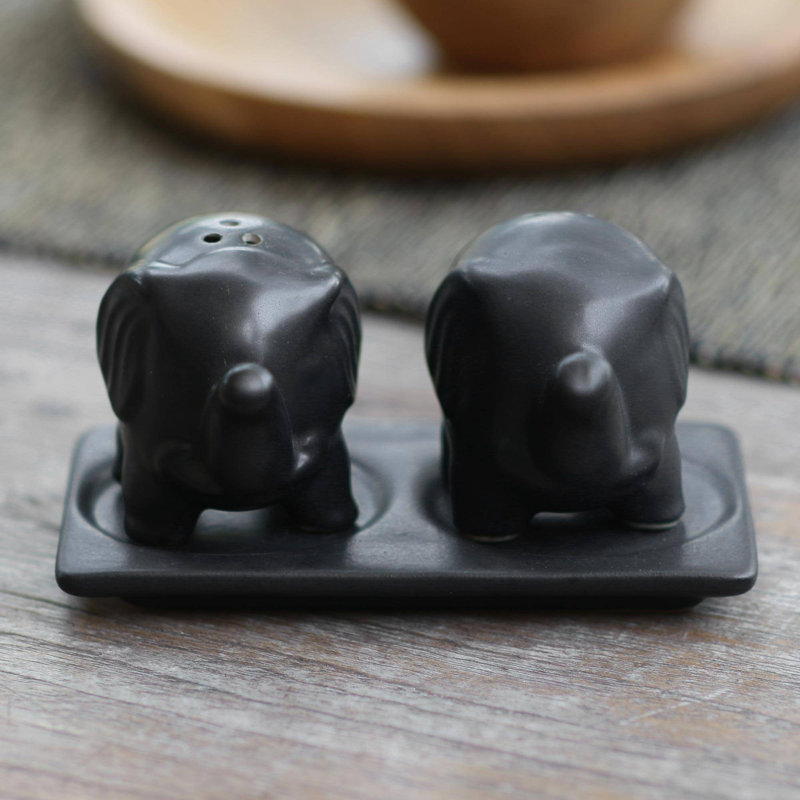 Ensemble salière et poivrière Kalup Eager Elephants, Noir