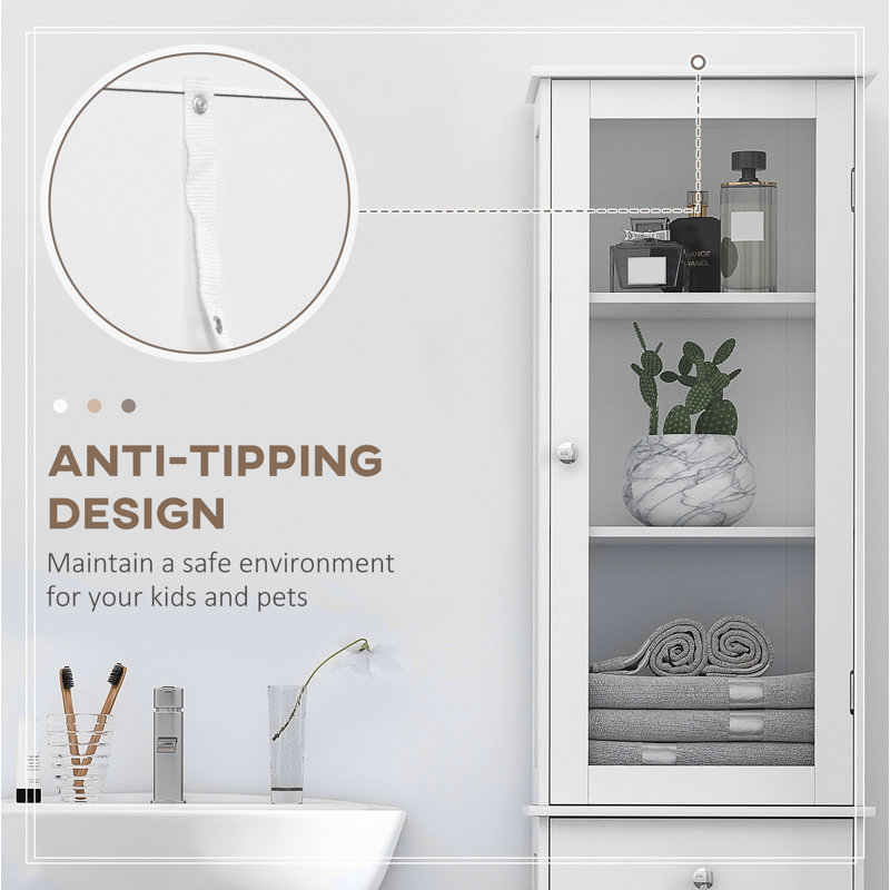 Slim Tower White Storage Cabinet with Anti-Toppling Design