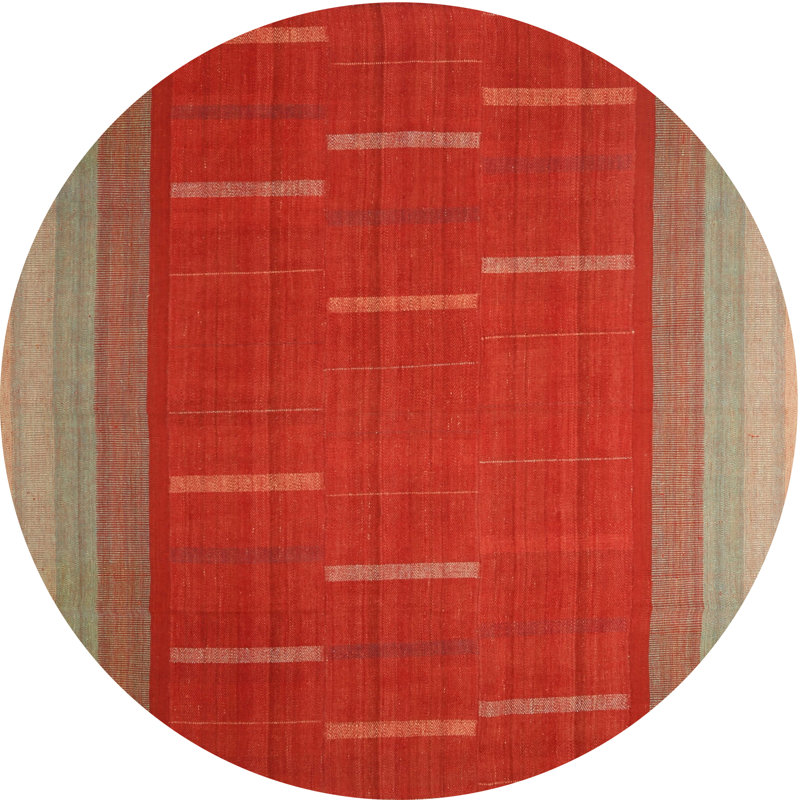 Tapis de zone rouge/vert contemporaine, Rond 8 pi