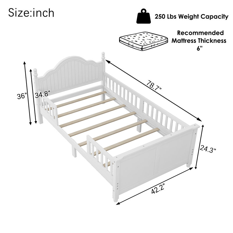 Lit plateforme en bois pour tout-petits avec tête et pied de lit, blanc, Blanc, Lit simple