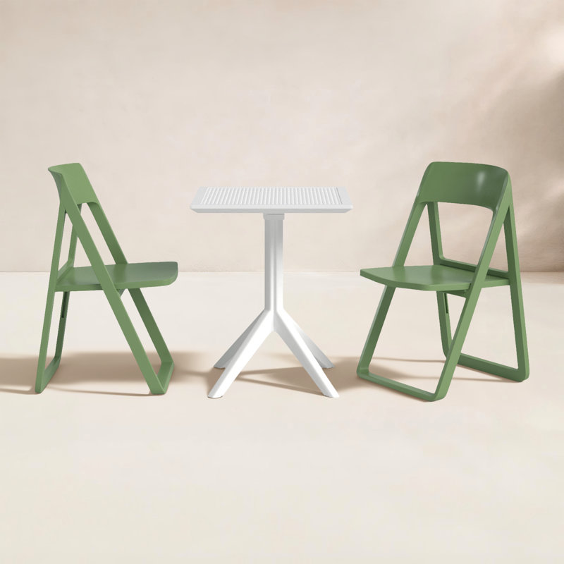 Ensemble repas pliable en plastique 3 pièces Farrah, Blanc / vert olive