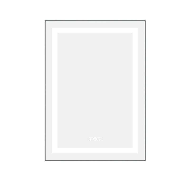 Miroir de salle de bain 24 po x 32 po à DEL avec éclairage avant et arrière, fixation murale, cadre en aluminium, 3 températures de couleur, gradation continue, bois de frêne, idéal pour éclairer le brouillard, surface