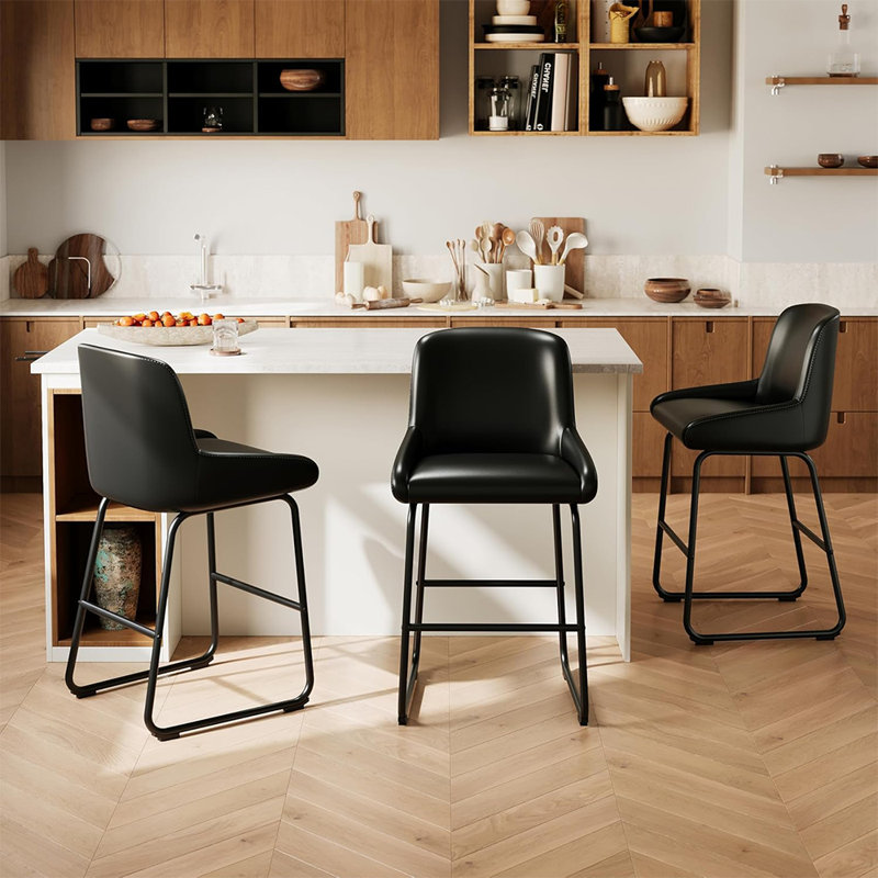 CuisinSmart Counter Height Bar Stools, Set of 3 – PU Leather Armless Chairs with Back & Footrest for Kitchen Island and Counter