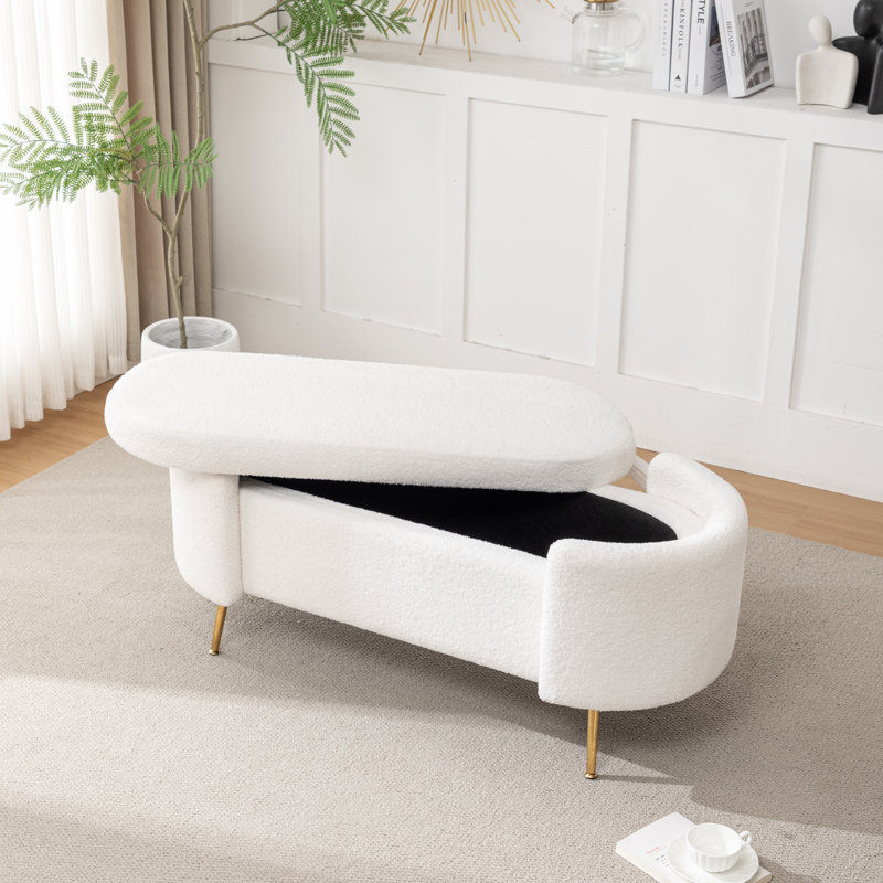 Banc de rangement rembourré Kaycey, Blanc