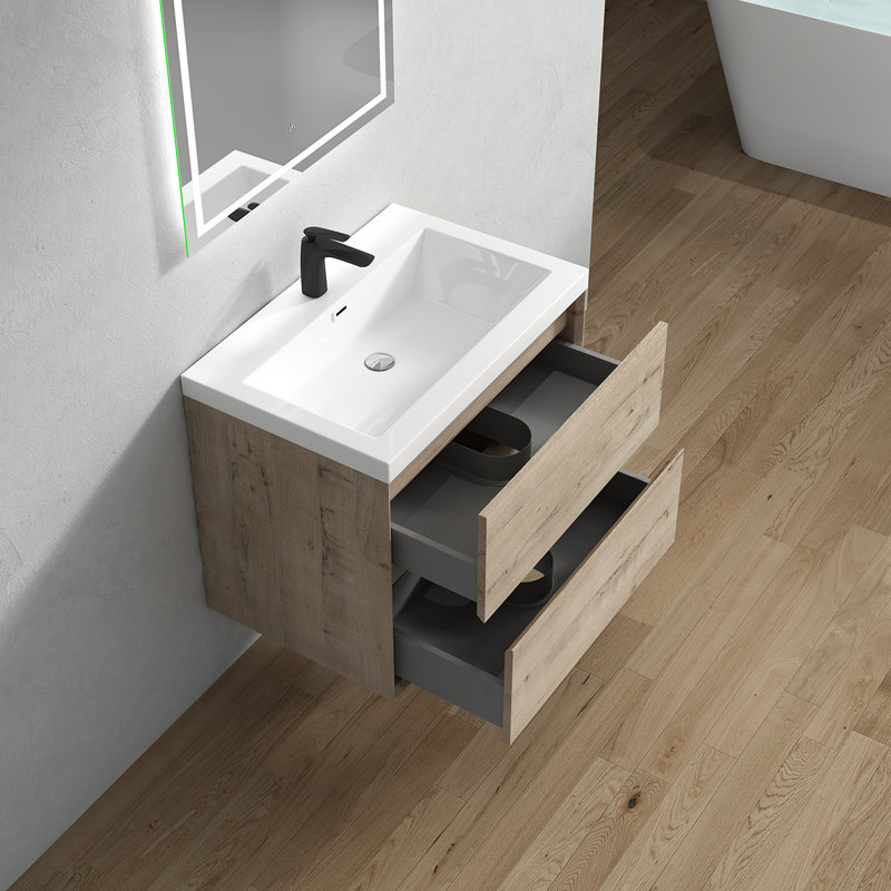 Seavy 29.3'' Single Bathroom Vanity with Acrylic Top, Light White Oak