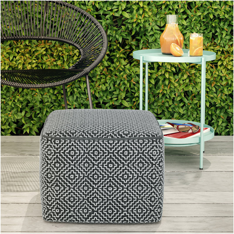 Pouf carré / extérieur tissé Briella - gris / blanc