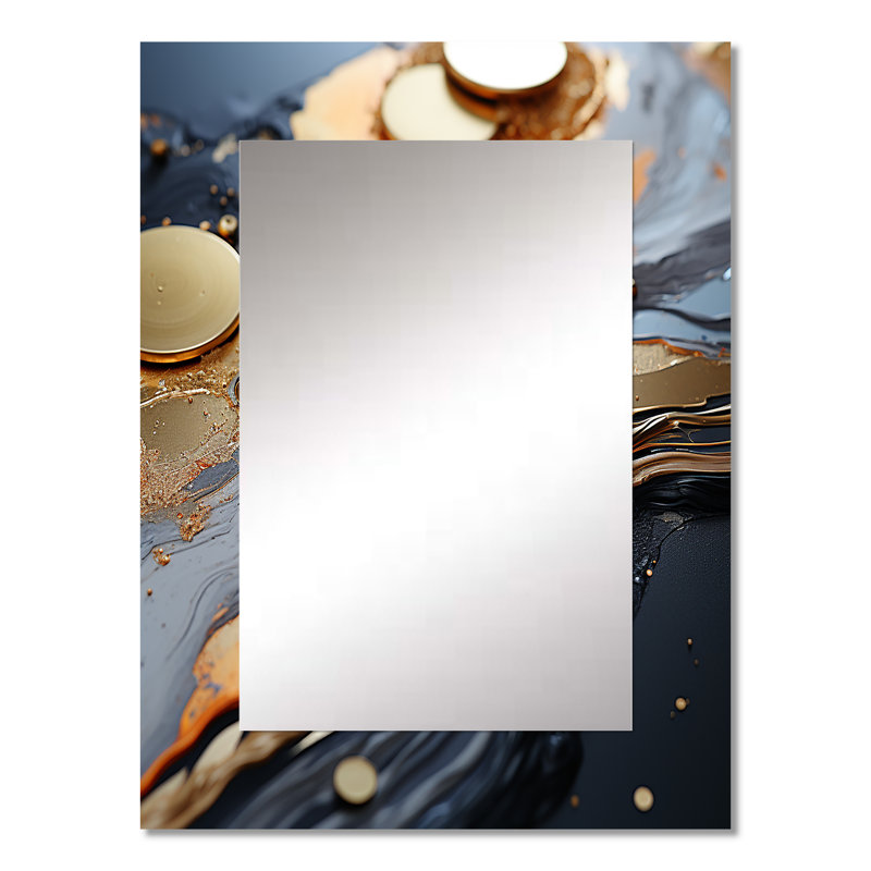 Gold and grey Modern liquid Shapes II - Shapes Decorative Mirror, Gold Wall Mirror, Printed Metal Art, 32" x 24"