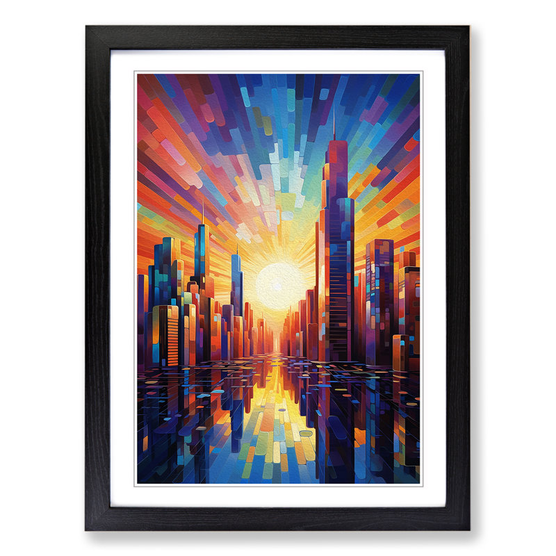 Skyline Orphism No.3 - Single Picture Frame Print on Wood, 34cm H x 25cm W x 2cm D, Black