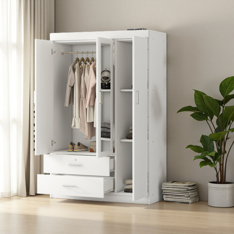 Armoire à miroir 3 portes avec tablettes, Blanc
