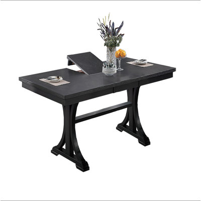 1pc Rectangle Table w Leaf Trestle Base Classic Look Charcoal Color Wooden Dining Room Table Only