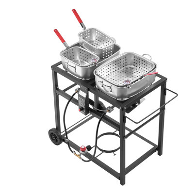 Outdoor Propane Deep Fryer Cart with Dual Tank & Wheels - 36QT Commercial Cooker