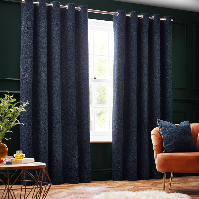  Chenille Room Darkening Eye Curtains, Navy, 168cm Width x 183cm Drop