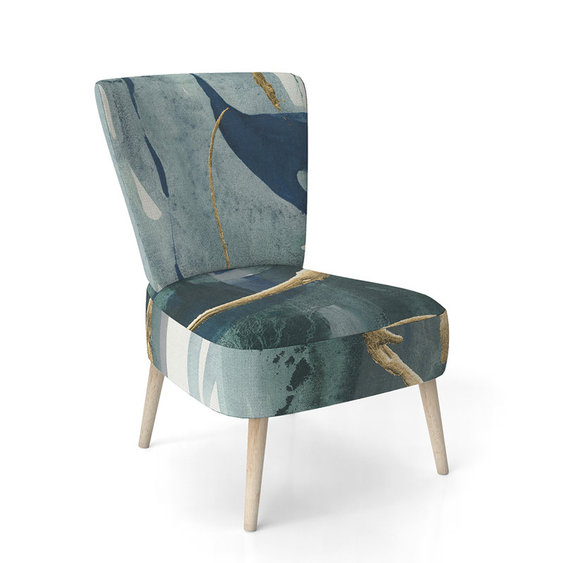 Upholstered Floral Side Chair - Modern floral Accent Chair, Abstract Blue Polyester Blend 15