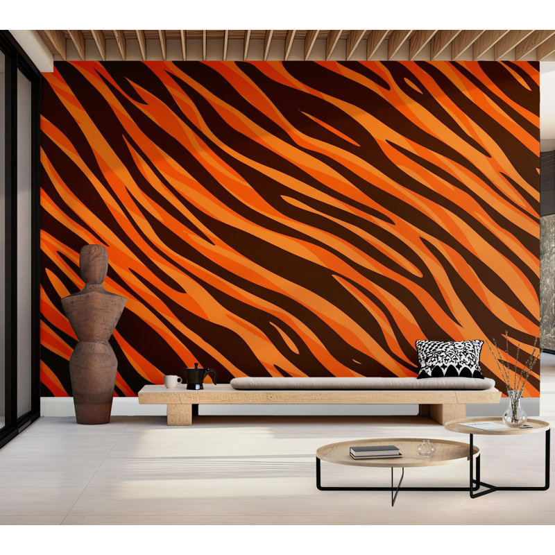Murale pelez et collez de qualité supérieure - Motif rayé tigre, L 180 po x L 120 po
