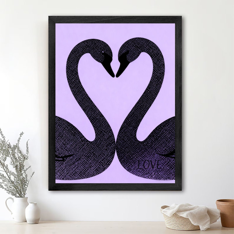 «Black Love Swan», art mural rétro encadré noir, H 37 po x l 25 po