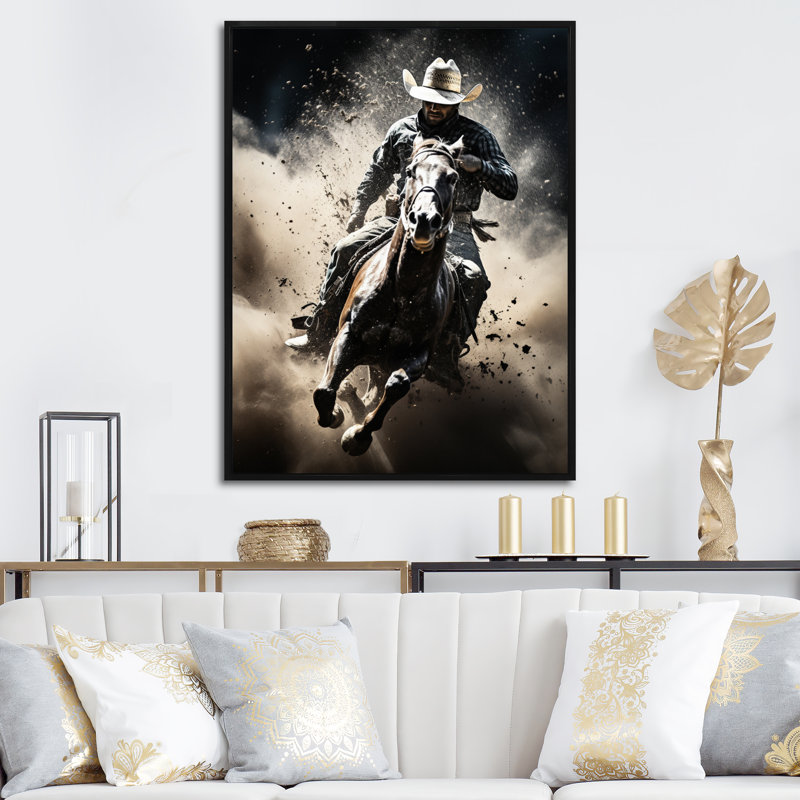 Western Western Rodeo Spirit - Art mural occidental, Cadre flottant noir, H 32 po x l 16 po x P 1 po
