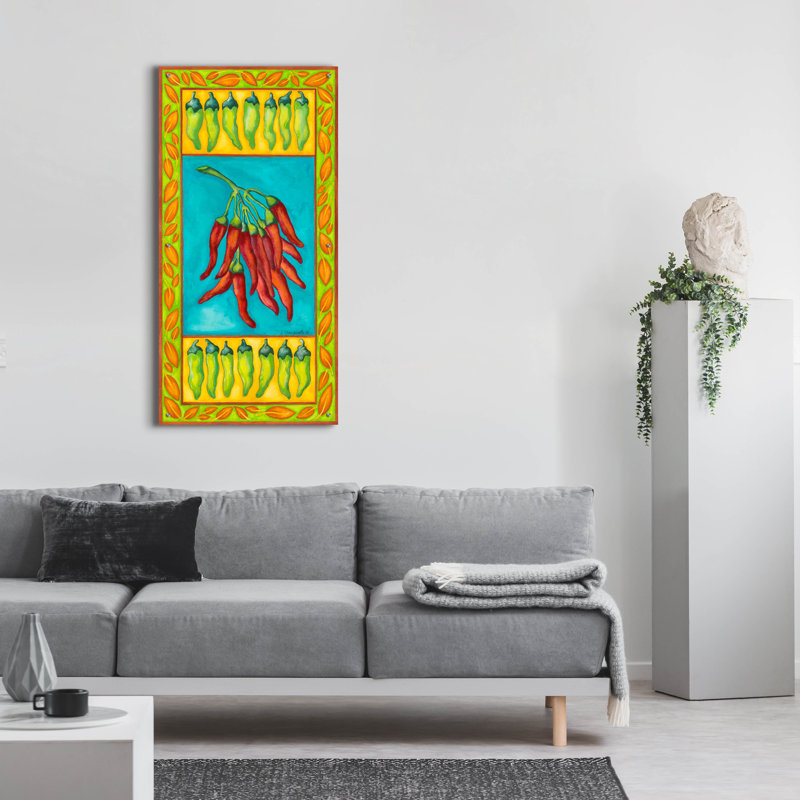 Art mural en verre Lark Manor ™ «Peppers With Pale Green» par Andrea Strongwater, H 48 po x l 24 po