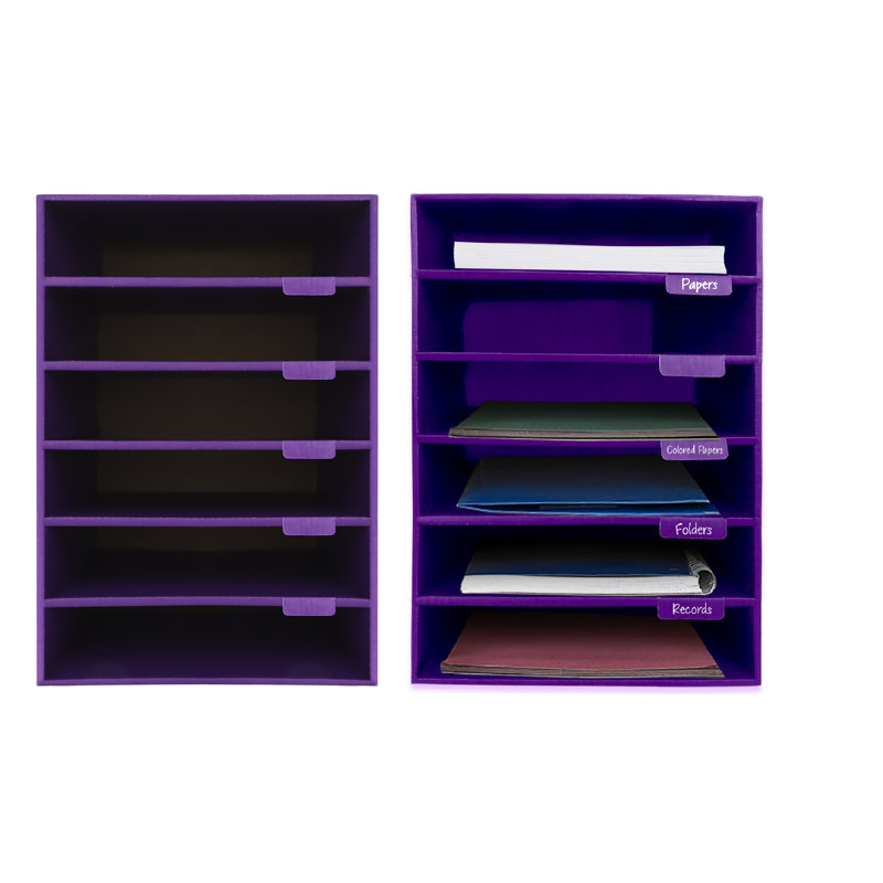 6 Compartment Desktop File Classroom Literature Organizer, Purple