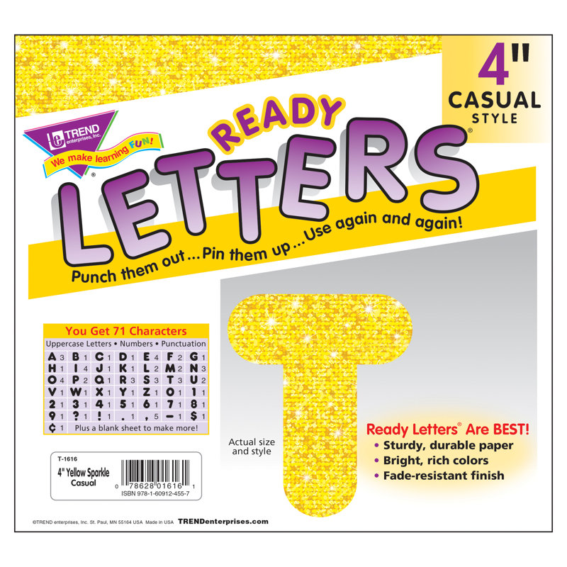Blue Sparkle 4 po lettres majuscules décontractées, Jaune