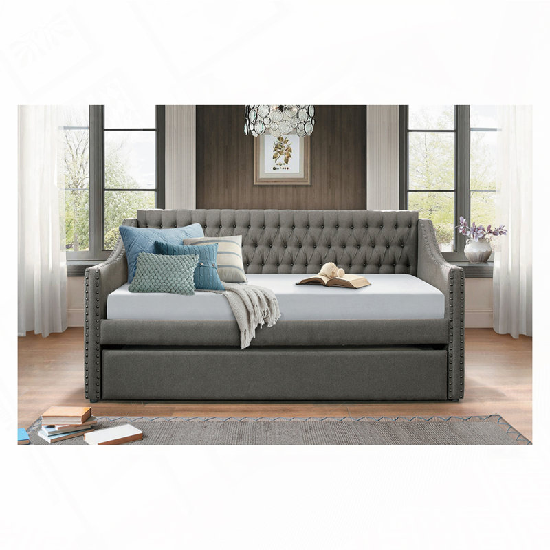Lit de jour avec lit gigogne Miaja, Lit simple, Gris foncé