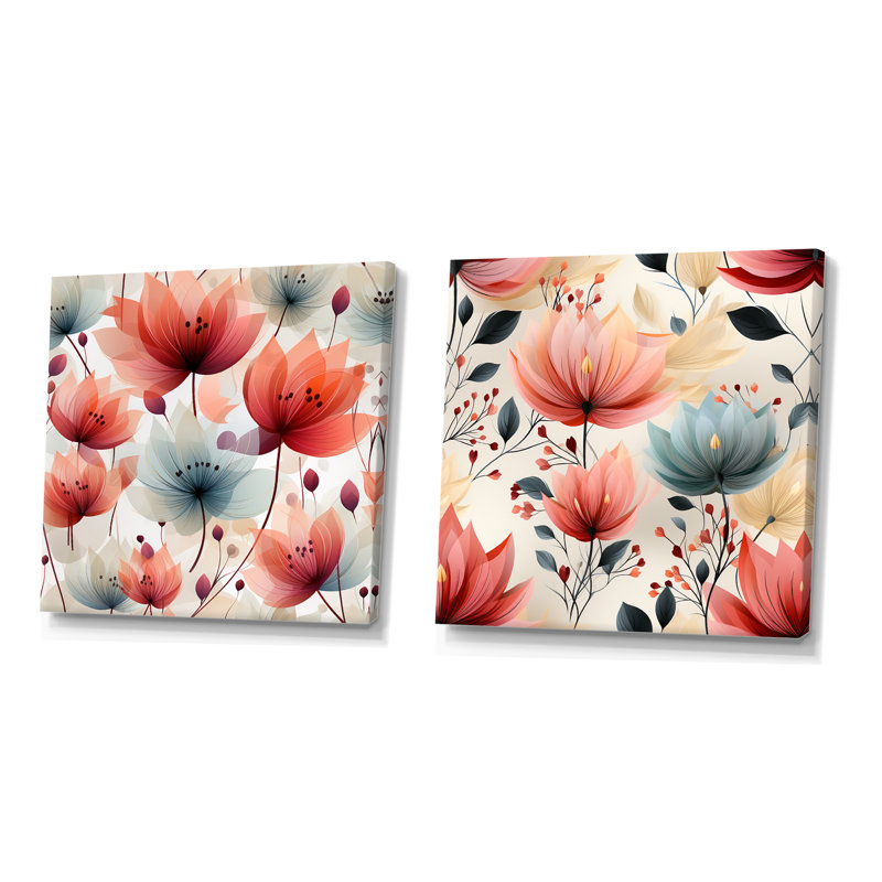 Gaspard - ensemble de 2 impressions sur toile florales, H 36 po x l 73 po x P 1,5 po, Toile tendue