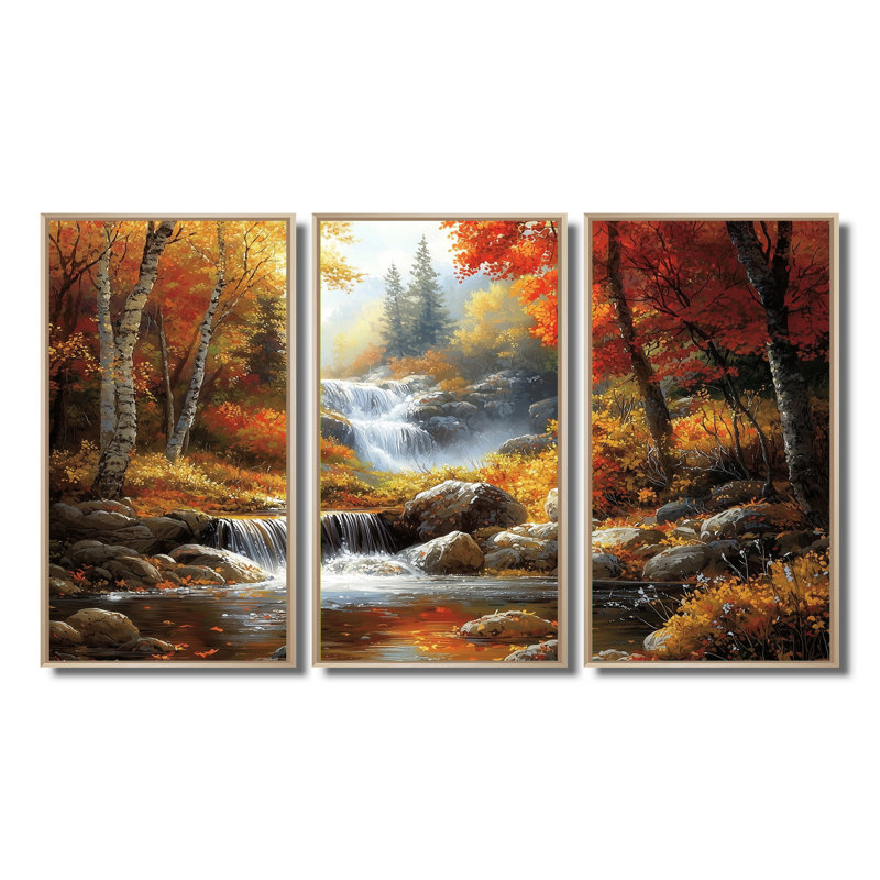 Ensemble de décorations murales Orange Autumn Mountain Waterfall Long View II - Waterfall, H 28 po x l 36 po x P 1 po