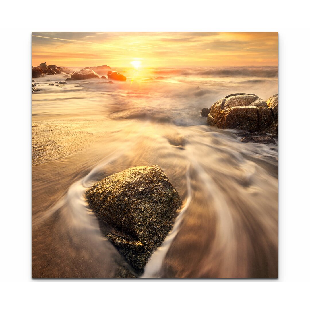 Leinwandbild Strand im Sonnenuntergang