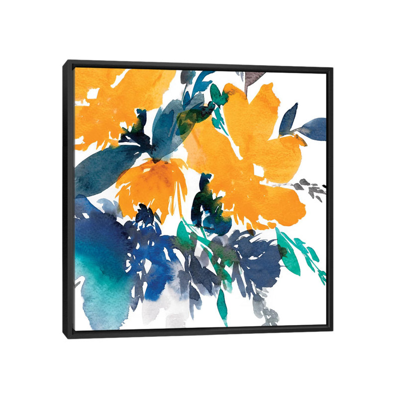 « fleur i », impression sur toile, H 18 po x l 18 po x P 1,5 po, Toile avec cadre noir, Pas de tapis