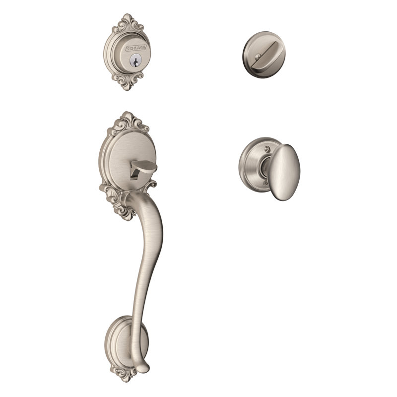 Brookshire Handleset with Single Cylinder Deadbolt and Siena Door Knob and Rosette, Satin Nickel, Keyed Alike, Yes