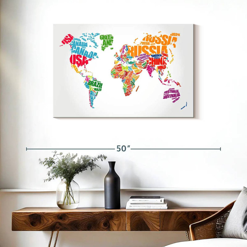 Carte du monde typographique Aliaz, H 24 po x l 36 po