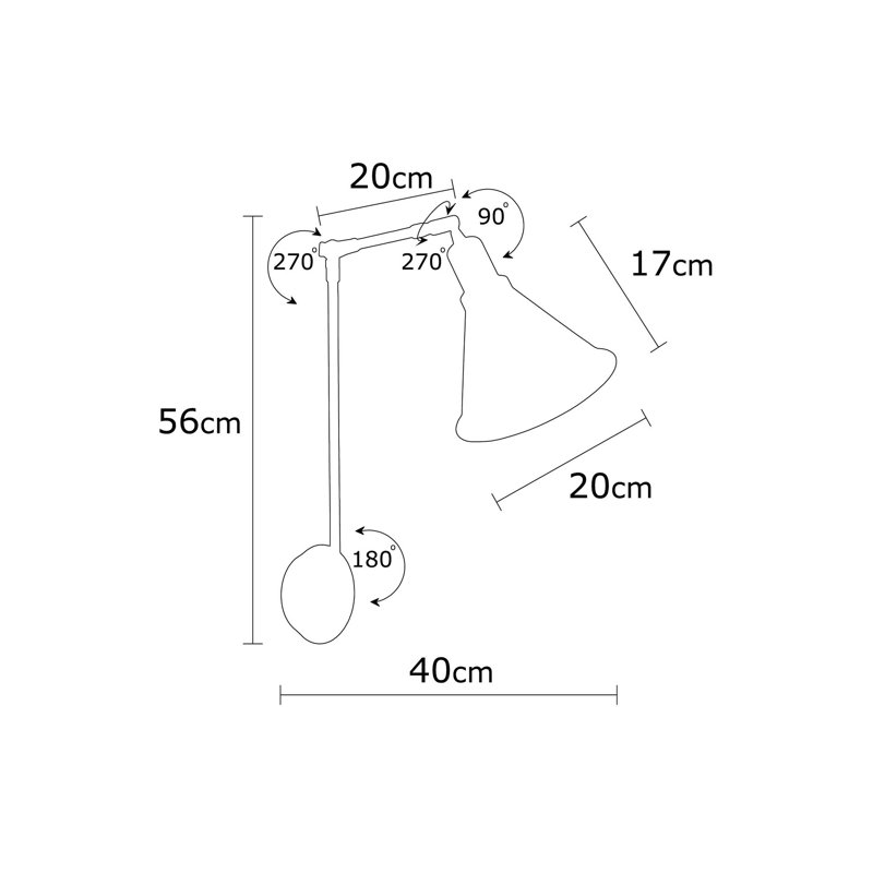 Lampe murale de style scandinave, couleur rétro, corps en métal, 20 cm (7,9 po) de diamètre x 56 cm (22 po) de hauteur | Douille E27, 40 W maximum | Homologué IP20, conception moderne pour le salon, la chambre à coucher et la décoration intérieure