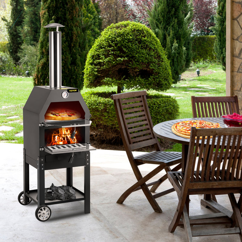 Black Steel 2-Layer Outdoor Gas Pizza Oven with Wheels