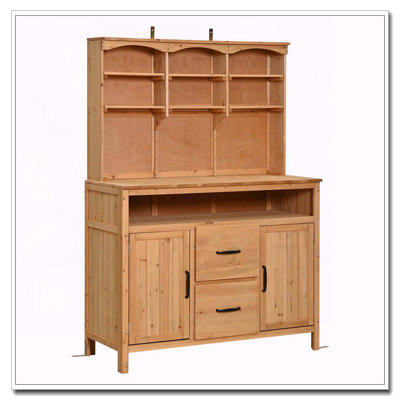 Large Fir Wood Potting Bench,45.3''L Multi-Functional Outdoor Patio Kitchen Island with Hutch
