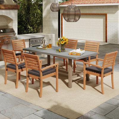 Outdoor 7-piece Dining Set With Umbrella Holes And Cushions