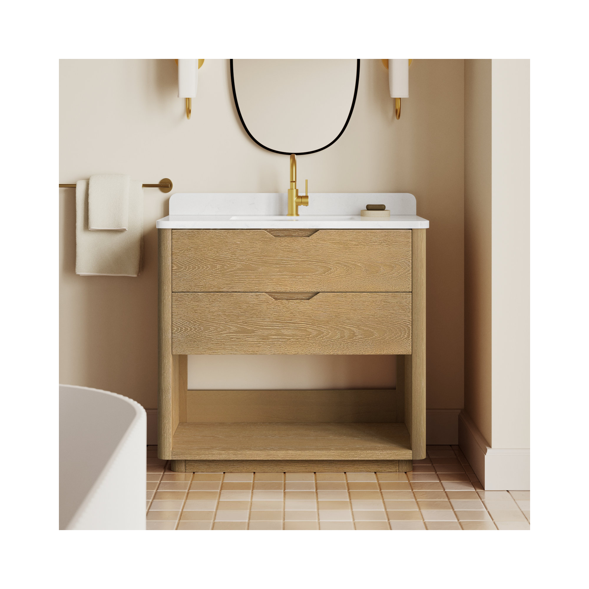 Kaiser 36" Marble Top Single Sink Bathroom Vanity, Washed Ash Gray