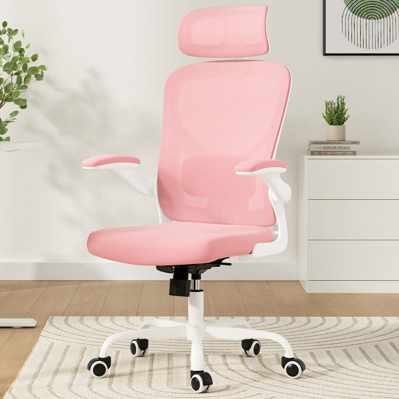 Ergonomic Mesh Office Chair With Multi-adjustable Headrest, Pink