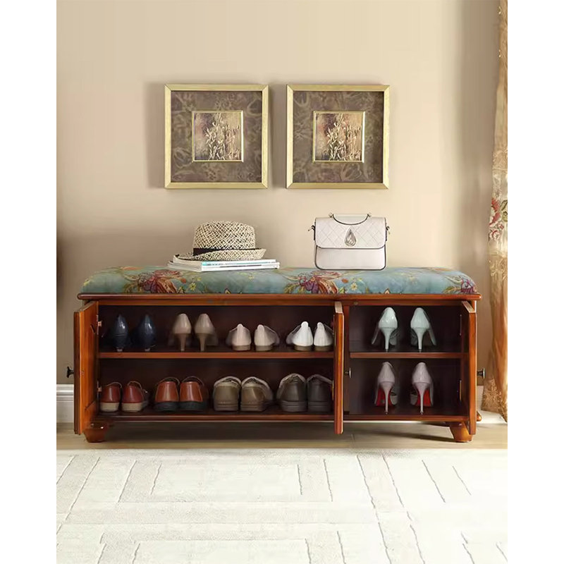 Solid Rubberwood Shoe Cabinet with Seating, 19.69" H x 47.24" W x 13.78" D