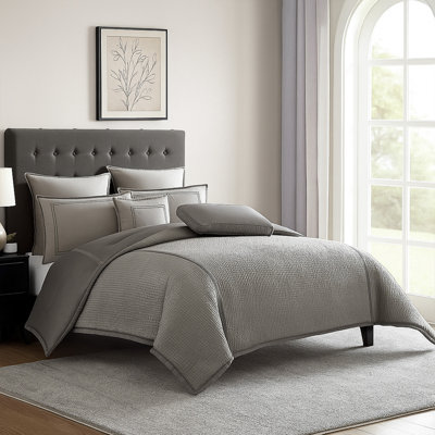 Loi 8Pc Comforter Set With Pillows, Shams, Reversible Gray Silver