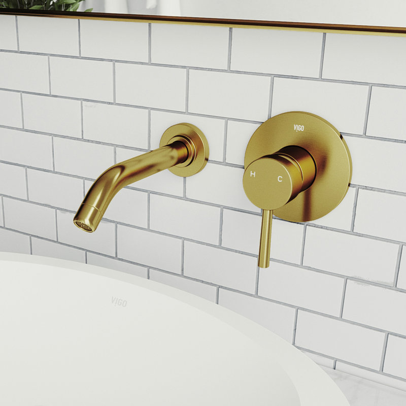 Olus 5" H Single Handle WaterSense Wall Mount Bathroom Faucet, Matte Gold