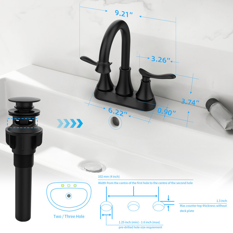 4-Inch Bathroom Faucet with 2-Handle with Pop-up Drain and Supply Hoses, Matte Black