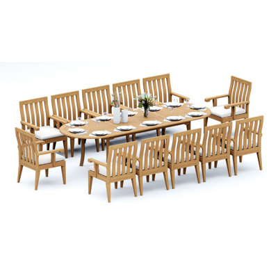 10 Seats 11 Pcs Grade-A Teak Wood Dining Set: 118" Double Extension Oval Table And 10 Caranas Arm Chairs #11Ca2610
