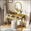 Meuble-lavabo de luxe avec miroir ovale, coiffeuse à 3 tiroirs pour le rangement des bijoux, console élégante pour l'entrée, le salon et la chambre à coucher, décoration intérieure élégante, or-379505106