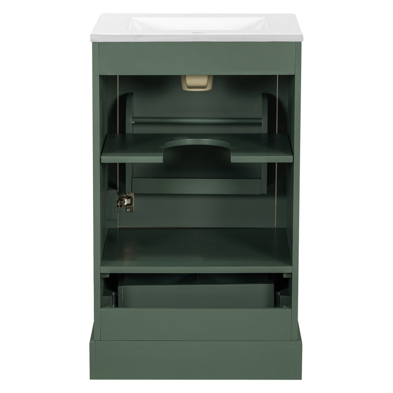 Meuble-lavabo de 20 pouces avec structure en bois massif, lavabo en céramique et tiroir à fermeture en douceur pour un look élégant