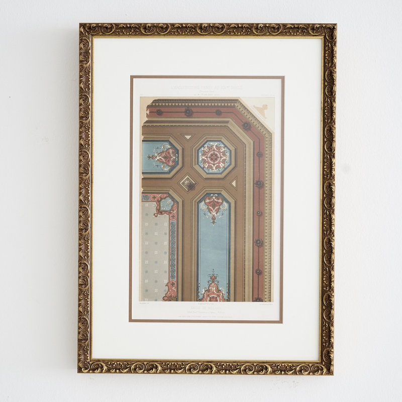 Antique French Lithograph, 19th-Century Billiard Room Ceiling Design, Paris