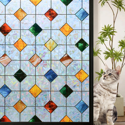 Rainbow Window Privacy Film, Heat Control,UV Blocking, Anti-Glare, Day & Night Privacy Protection & Decoration for Home, Bathroom, Glass Door, Static Cling, Renter-Friendly with Installation Tools