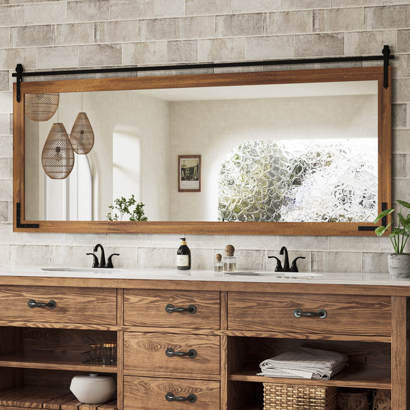 Brunilda Rustic Farmhouse Solid Wood Frame Accent Mirror Decorative Mirror, 32" x 72", Brown