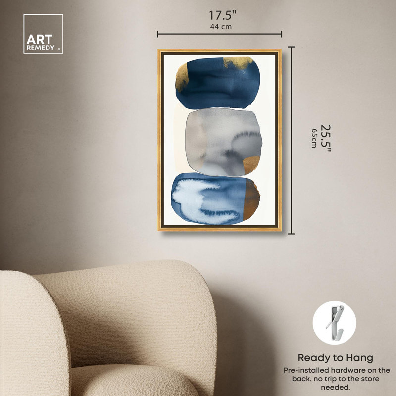 Blue and Gold Abstract Canvas Art with Gold Frame, 15" x 10"