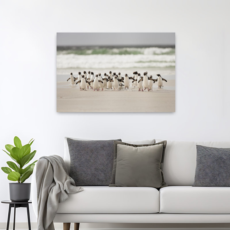 Art contemporain, art de plage abstrait pingouin, H 32 po x l 48 po