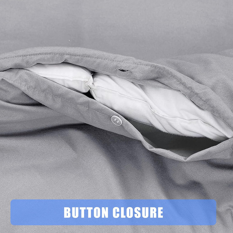 Cotton Blend Duvet Cover Set with Pillowcases, Double Duvet Cover + 2 Pillowcases, Grey/White