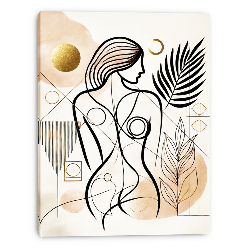 «Golden Contour», art mural sur toile - Abstrait féminin avec accents métalliques
